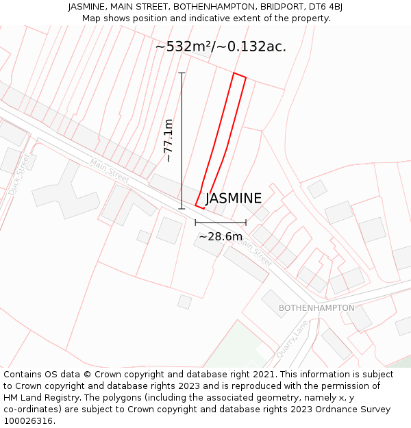 JASMINE, MAIN STREET, BOTHENHAMPTON, BRIDPORT, DT6 4BJ: Plot and title map