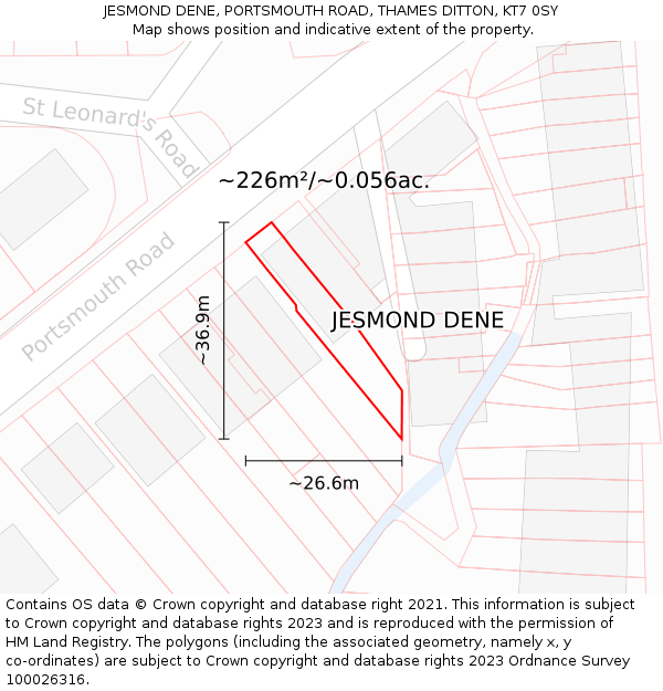 JESMOND DENE, PORTSMOUTH ROAD, THAMES DITTON, KT7 0SY: Plot and title map