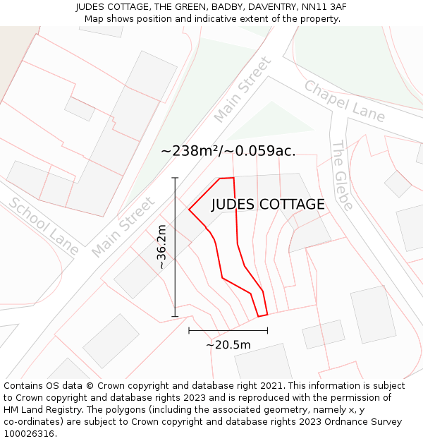 JUDES COTTAGE, THE GREEN, BADBY, DAVENTRY, NN11 3AF: Plot and title map