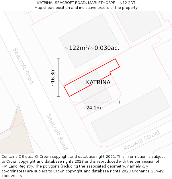 KATRINA, SEACROFT ROAD, MABLETHORPE, LN12 2DT: Plot and title map
