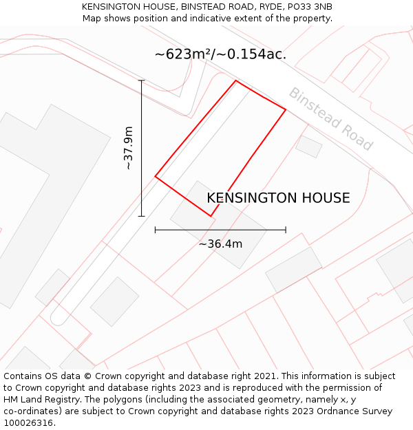 KENSINGTON HOUSE, BINSTEAD ROAD, RYDE, PO33 3NB: Plot and title map