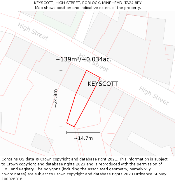 KEYSCOTT, HIGH STREET, PORLOCK, MINEHEAD, TA24 8PY: Plot and title map