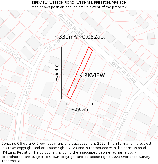KIRKVIEW, WEETON ROAD, WESHAM, PRESTON, PR4 3DH: Plot and title map