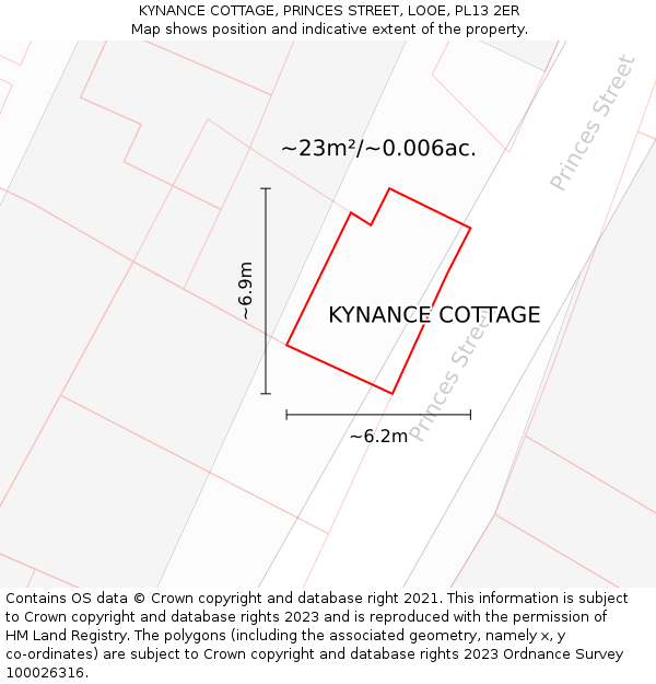 KYNANCE COTTAGE, PRINCES STREET, LOOE, PL13 2ER: Plot and title map