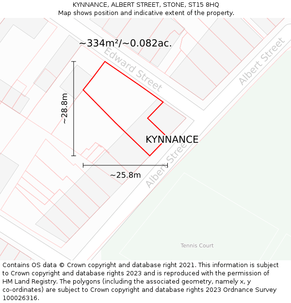 KYNNANCE, ALBERT STREET, STONE, ST15 8HQ: Plot and title map