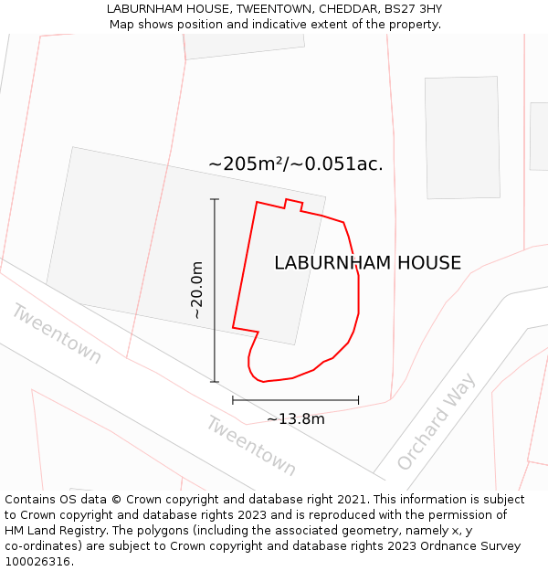 LABURNHAM HOUSE, TWEENTOWN, CHEDDAR, BS27 3HY: Plot and title map