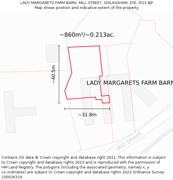 LADY MARGARETS FARM BARN, MILL STREET, GISLINGHAM, EYE, IP23 8JP: Plot and title map