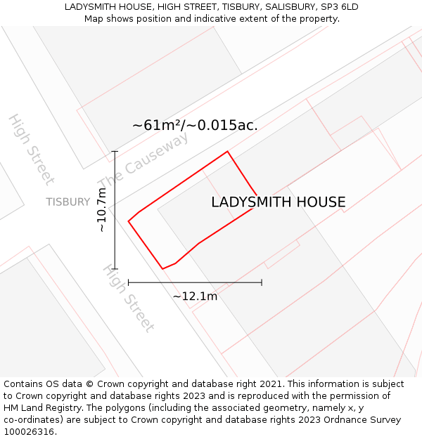 LADYSMITH HOUSE, HIGH STREET, TISBURY, SALISBURY, SP3 6LD: Plot and title map