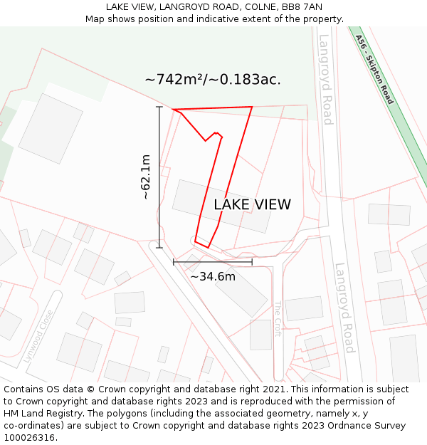 LAKE VIEW, LANGROYD ROAD, COLNE, BB8 7AN: Plot and title map