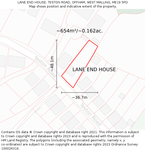 LANE END HOUSE, TESTON ROAD, OFFHAM, WEST MALLING, ME19 5PD: Plot and title map