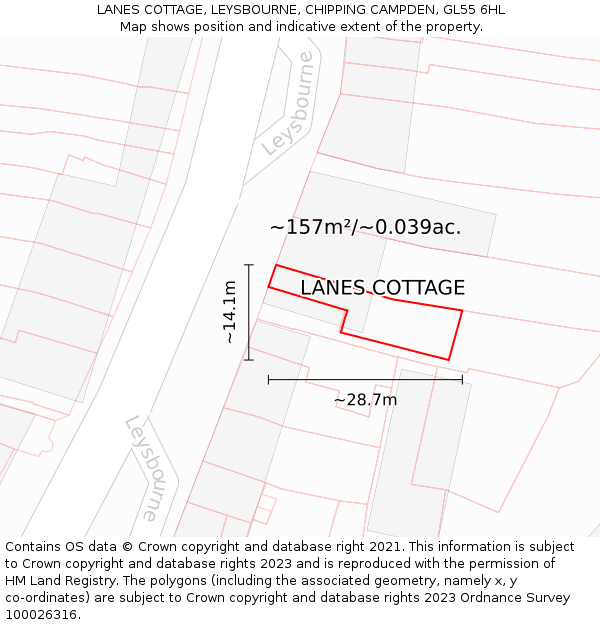 LANES COTTAGE, LEYSBOURNE, CHIPPING CAMPDEN, GL55 6HL: Plot and title map