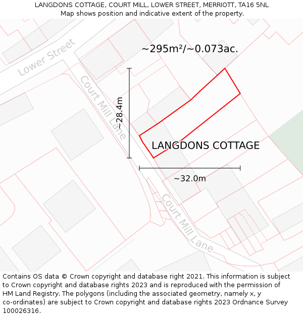LANGDONS COTTAGE, COURT MILL, LOWER STREET, MERRIOTT, TA16 5NL: Plot and title map