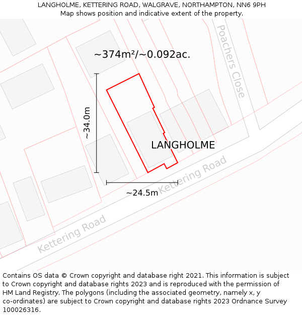 LANGHOLME, KETTERING ROAD, WALGRAVE, NORTHAMPTON, NN6 9PH: Plot and title map