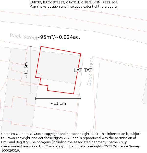 LATITAT, BACK STREET, GAYTON, KING'S LYNN, PE32 1QR: Plot and title map