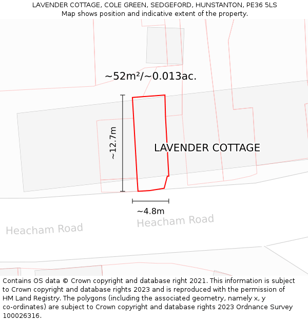 LAVENDER COTTAGE, COLE GREEN, SEDGEFORD, HUNSTANTON, PE36 5LS: Plot and title map