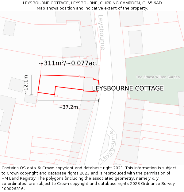 LEYSBOURNE COTTAGE, LEYSBOURNE, CHIPPING CAMPDEN, GL55 6AD: Plot and title map