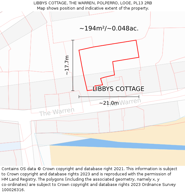 LIBBYS COTTAGE, THE WARREN, POLPERRO, LOOE, PL13 2RB: Plot and title map