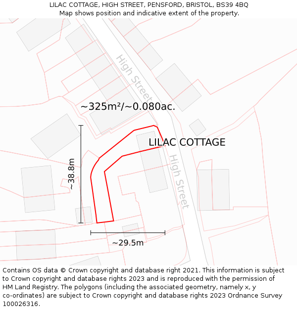 LILAC COTTAGE, HIGH STREET, PENSFORD, BRISTOL, BS39 4BQ: Plot and title map