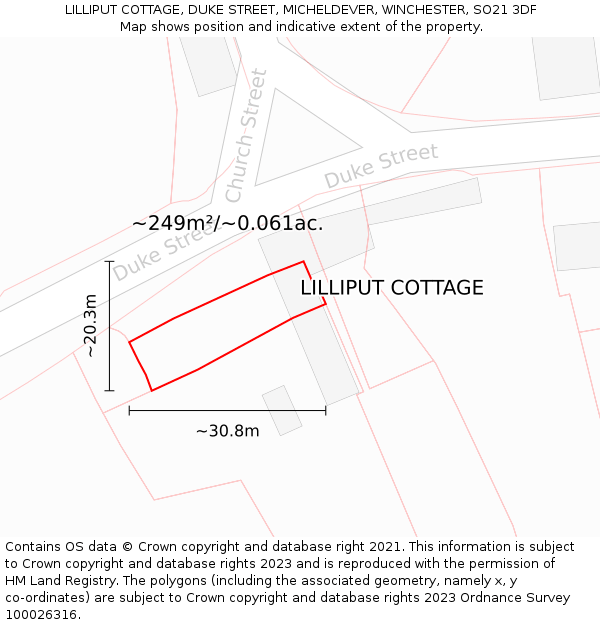 LILLIPUT COTTAGE, DUKE STREET, MICHELDEVER, WINCHESTER, SO21 3DF: Plot and title map