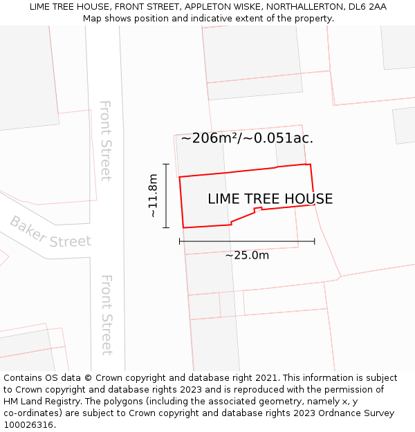 LIME TREE HOUSE, FRONT STREET, APPLETON WISKE, NORTHALLERTON, DL6 2AA: Plot and title map