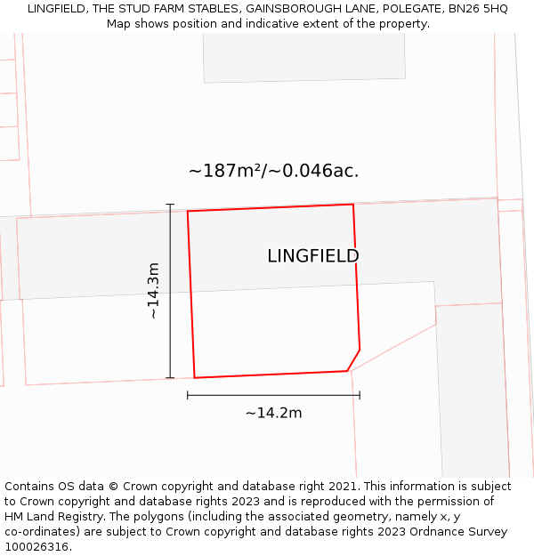 LINGFIELD, THE STUD FARM STABLES, GAINSBOROUGH LANE, POLEGATE, BN26 5HQ: Plot and title map