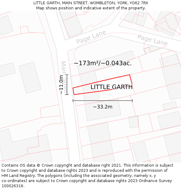 LITTLE GARTH, MAIN STREET, WOMBLETON, YORK, YO62 7RX: Plot and title map
