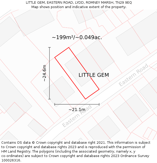 LITTLE GEM, EASTERN ROAD, LYDD, ROMNEY MARSH, TN29 9EQ: Plot and title map