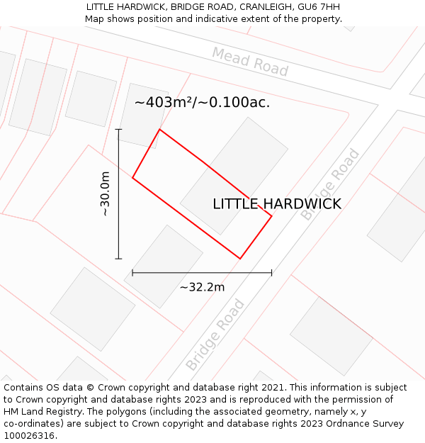 LITTLE HARDWICK, BRIDGE ROAD, CRANLEIGH, GU6 7HH: Plot and title map