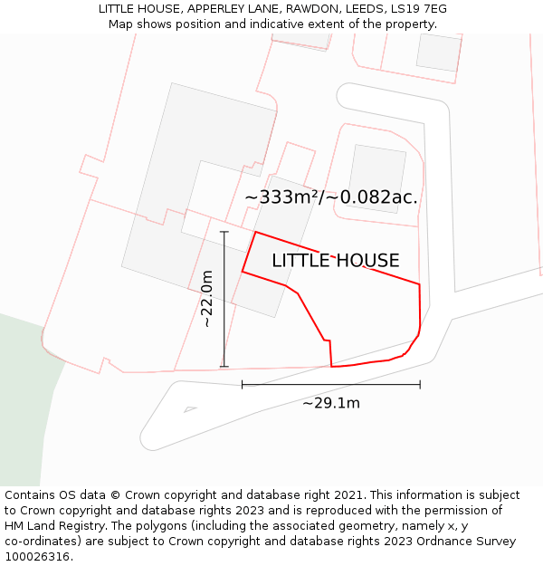 LITTLE HOUSE, APPERLEY LANE, RAWDON, LEEDS, LS19 7EG: Plot and title map