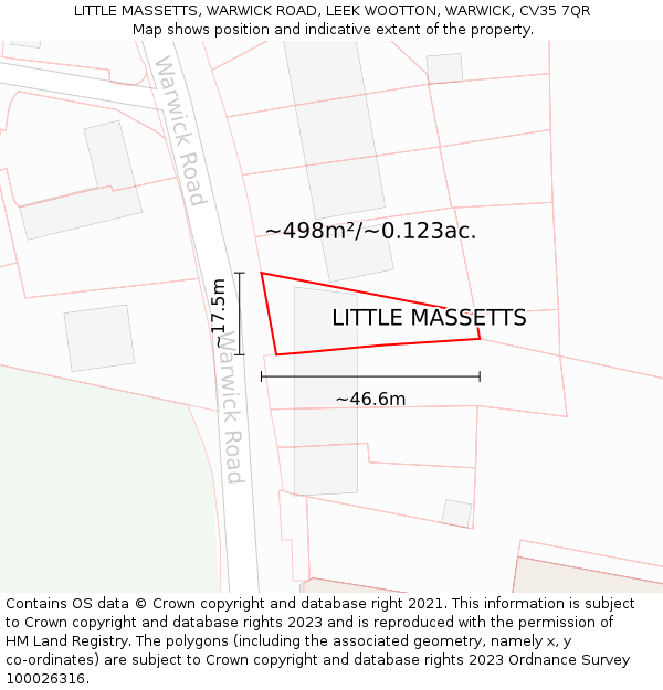 LITTLE MASSETTS, WARWICK ROAD, LEEK WOOTTON, WARWICK, CV35 7QR: Plot and title map
