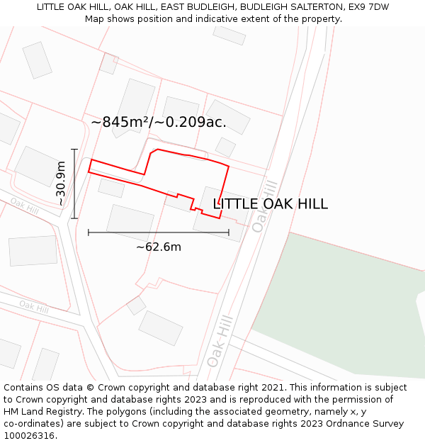 LITTLE OAK HILL, OAK HILL, EAST BUDLEIGH, BUDLEIGH SALTERTON, EX9 7DW: Plot and title map