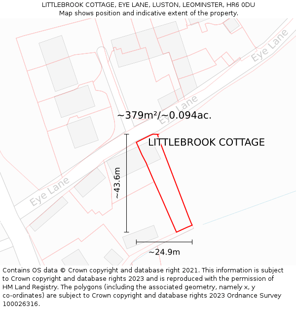 LITTLEBROOK COTTAGE, EYE LANE, LUSTON, LEOMINSTER, HR6 0DU: Plot and title map