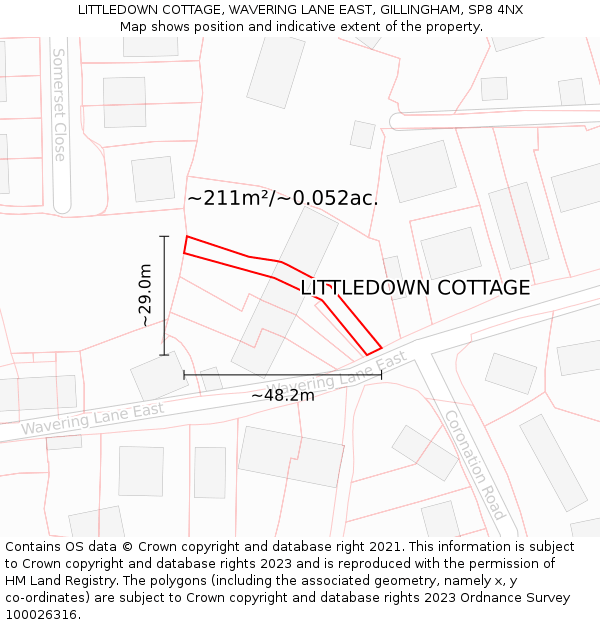LITTLEDOWN COTTAGE, WAVERING LANE EAST, GILLINGHAM, SP8 4NX: Plot and title map