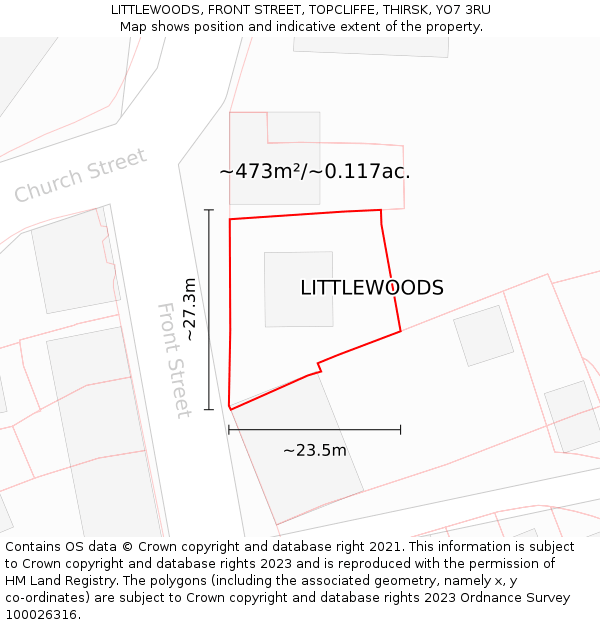 LITTLEWOODS, FRONT STREET, TOPCLIFFE, THIRSK, YO7 3RU: Plot and title map