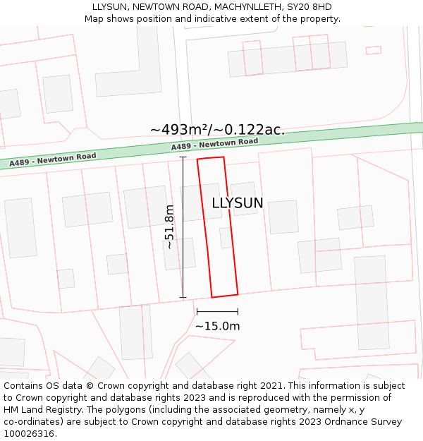 LLYSUN, NEWTOWN ROAD, MACHYNLLETH, SY20 8HD: Plot and title map