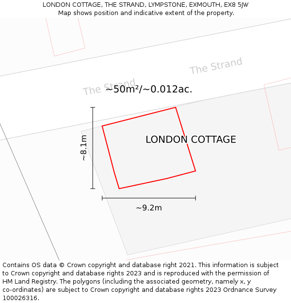 LONDON COTTAGE, THE STRAND, LYMPSTONE, EXMOUTH, EX8 5JW: Plot and title map