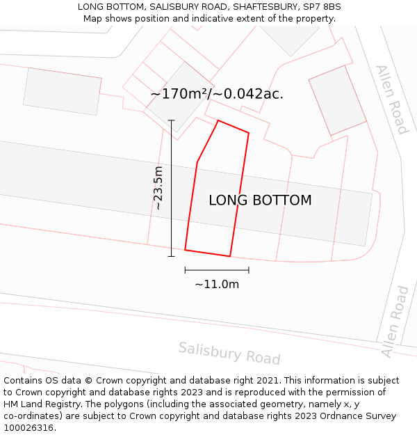 LONG BOTTOM, SALISBURY ROAD, SHAFTESBURY, SP7 8BS: Plot and title map