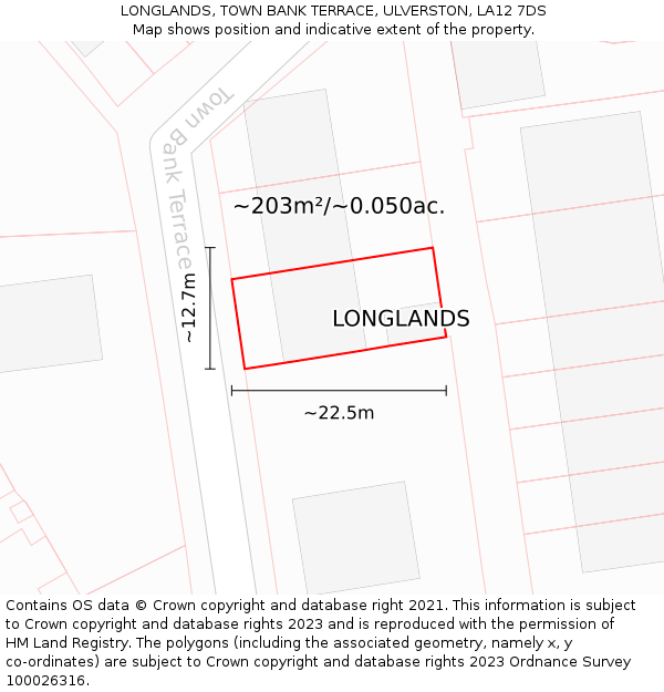 LONGLANDS, TOWN BANK TERRACE, ULVERSTON, LA12 7DS: Plot and title map