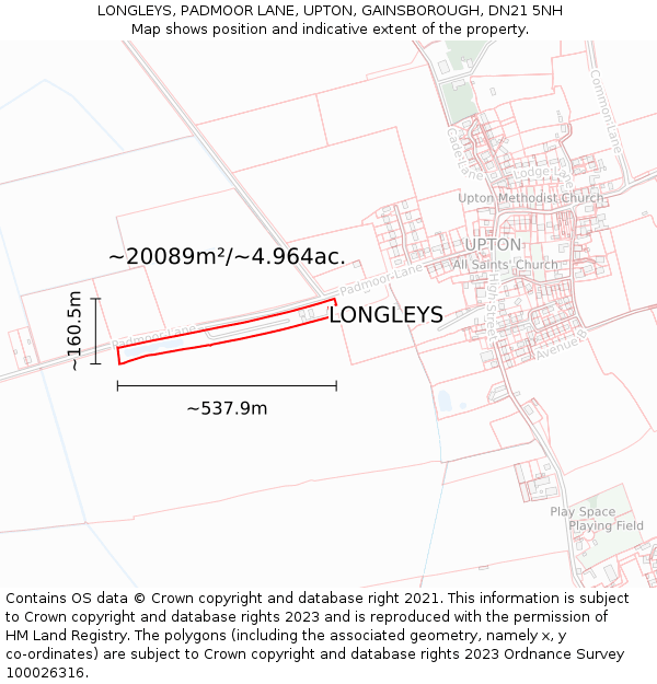 LONGLEYS, PADMOOR LANE, UPTON, GAINSBOROUGH, DN21 5NH: Plot and title map