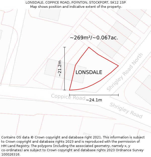 LONSDALE, COPPICE ROAD, POYNTON, STOCKPORT, SK12 1SP: Plot and title map