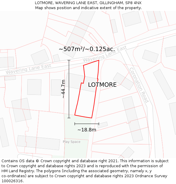LOTMORE, WAVERING LANE EAST, GILLINGHAM, SP8 4NX: Plot and title map