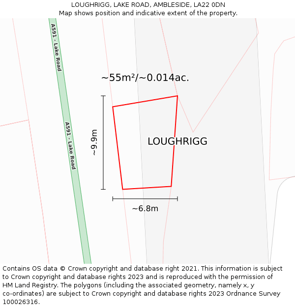 LOUGHRIGG, LAKE ROAD, AMBLESIDE, LA22 0DN: Plot and title map