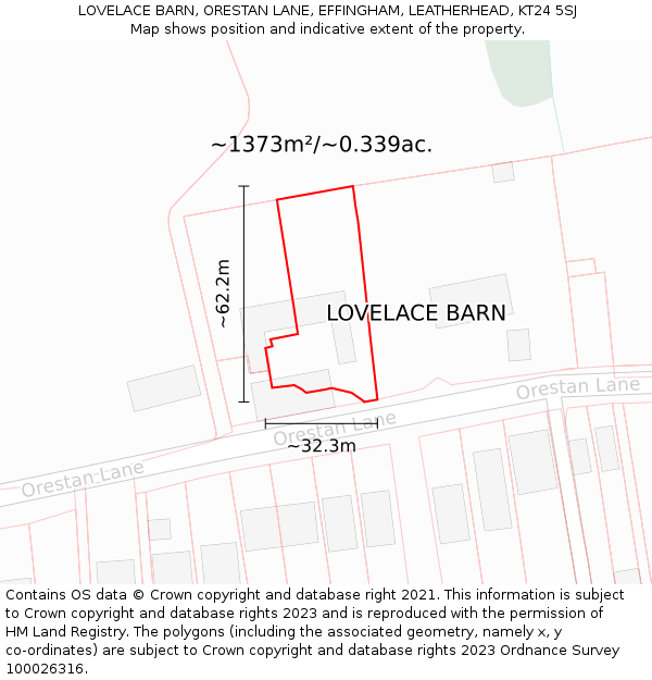 LOVELACE BARN, ORESTAN LANE, EFFINGHAM, LEATHERHEAD, KT24 5SJ: Plot and title map