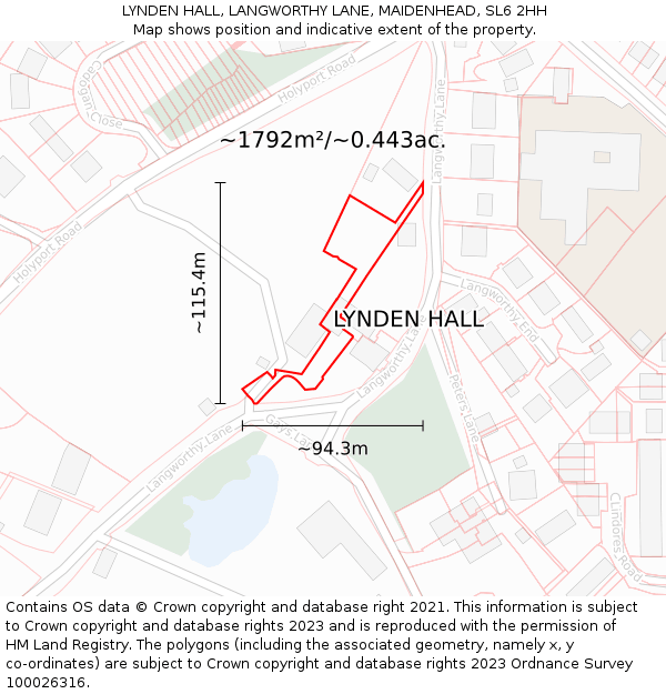 LYNDEN HALL, LANGWORTHY LANE, MAIDENHEAD, SL6 2HH: Plot and title map