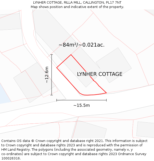 LYNHER COTTAGE, RILLA MILL, CALLINGTON, PL17 7NT: Plot and title map