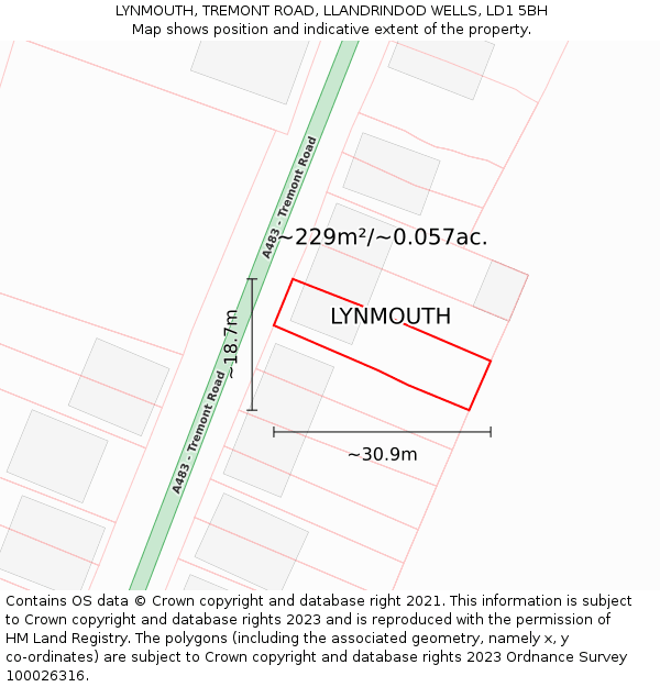 LYNMOUTH, TREMONT ROAD, LLANDRINDOD WELLS, LD1 5BH: Plot and title map