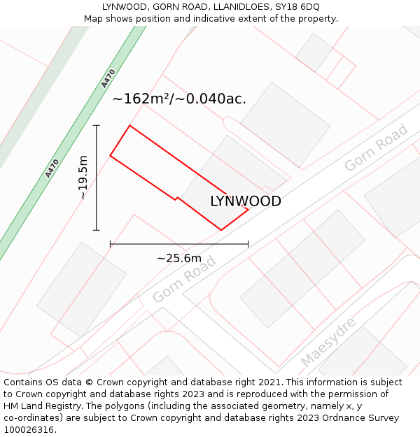 LYNWOOD, GORN ROAD, LLANIDLOES, SY18 6DQ: Plot and title map