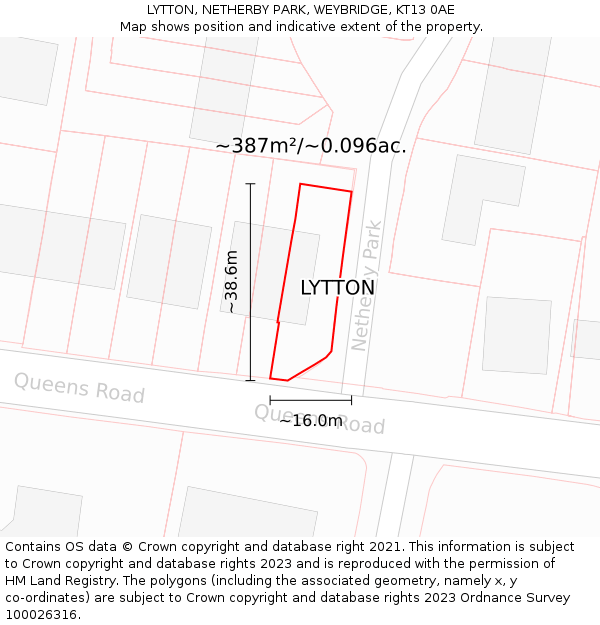 LYTTON, NETHERBY PARK, WEYBRIDGE, KT13 0AE: Plot and title map