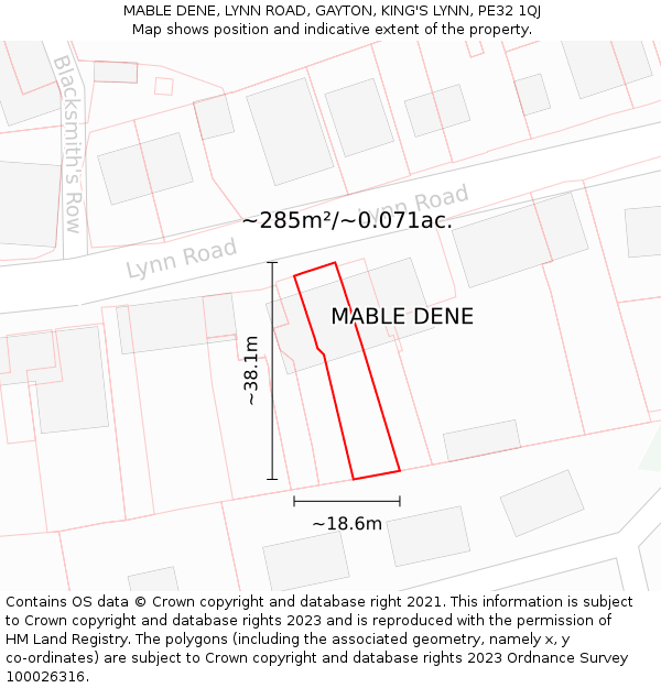 MABLE DENE, LYNN ROAD, GAYTON, KING'S LYNN, PE32 1QJ: Plot and title map