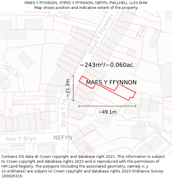 MAES Y FFYNNON, STRYD Y FFYNNON, NEFYN, PWLLHELI, LL53 6HW: Plot and title map